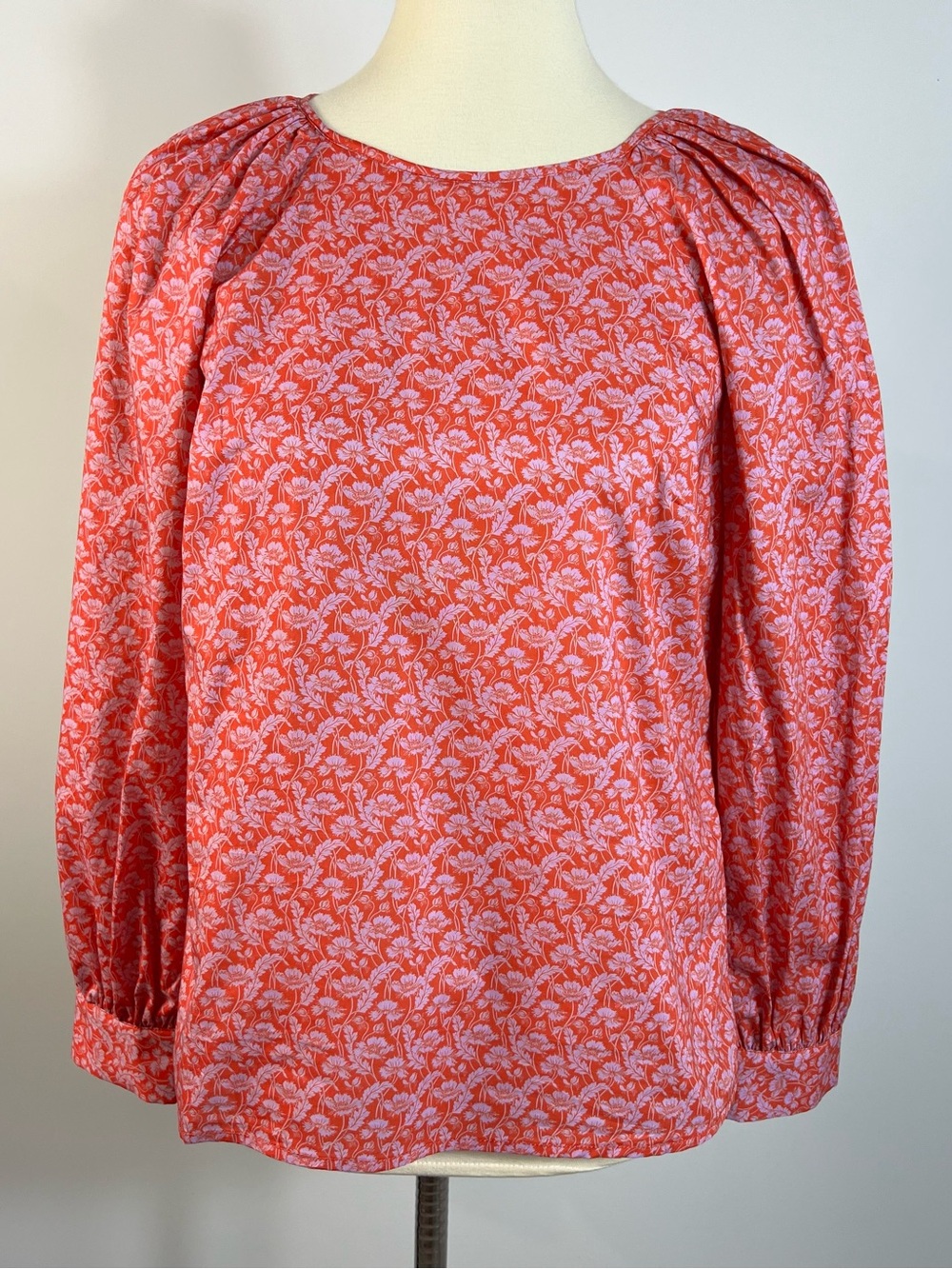 J. Crew Liberty London Popover Puff Sleeve Tououayette Fabric Red Purple Top XS